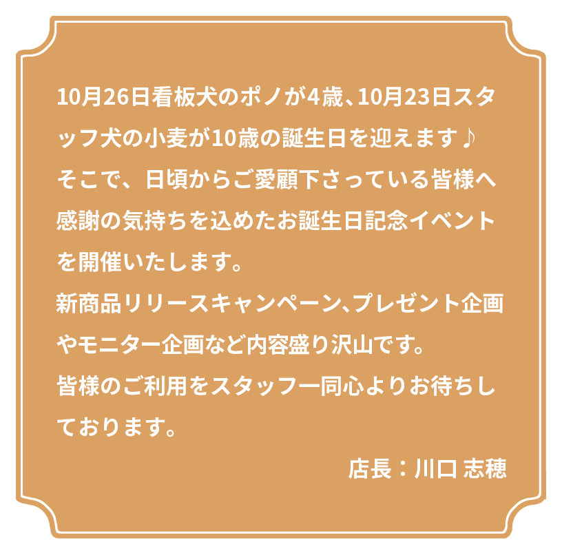 店長からのメッセージ