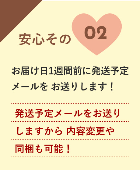 安心02：発送予定メールをお送りしますから内容変更や同梱も可能！